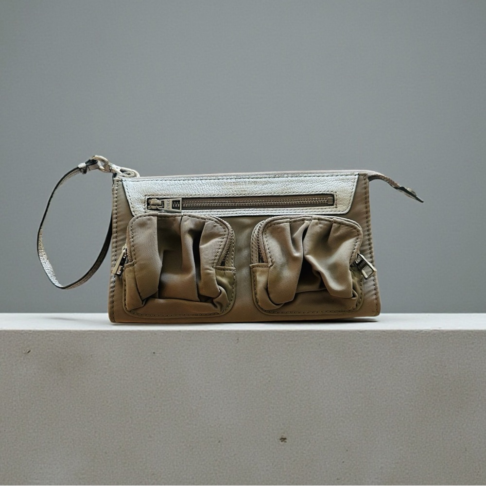 MZ Wallace Abbey Wristlet Paloma Bedford Nylon and Metallic Silver Leather